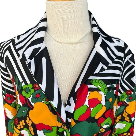 Vintage Lanvin I. Magnin Geometric Floral Button Front Blouse Mod Flowers Medium - Picture 4 of 16